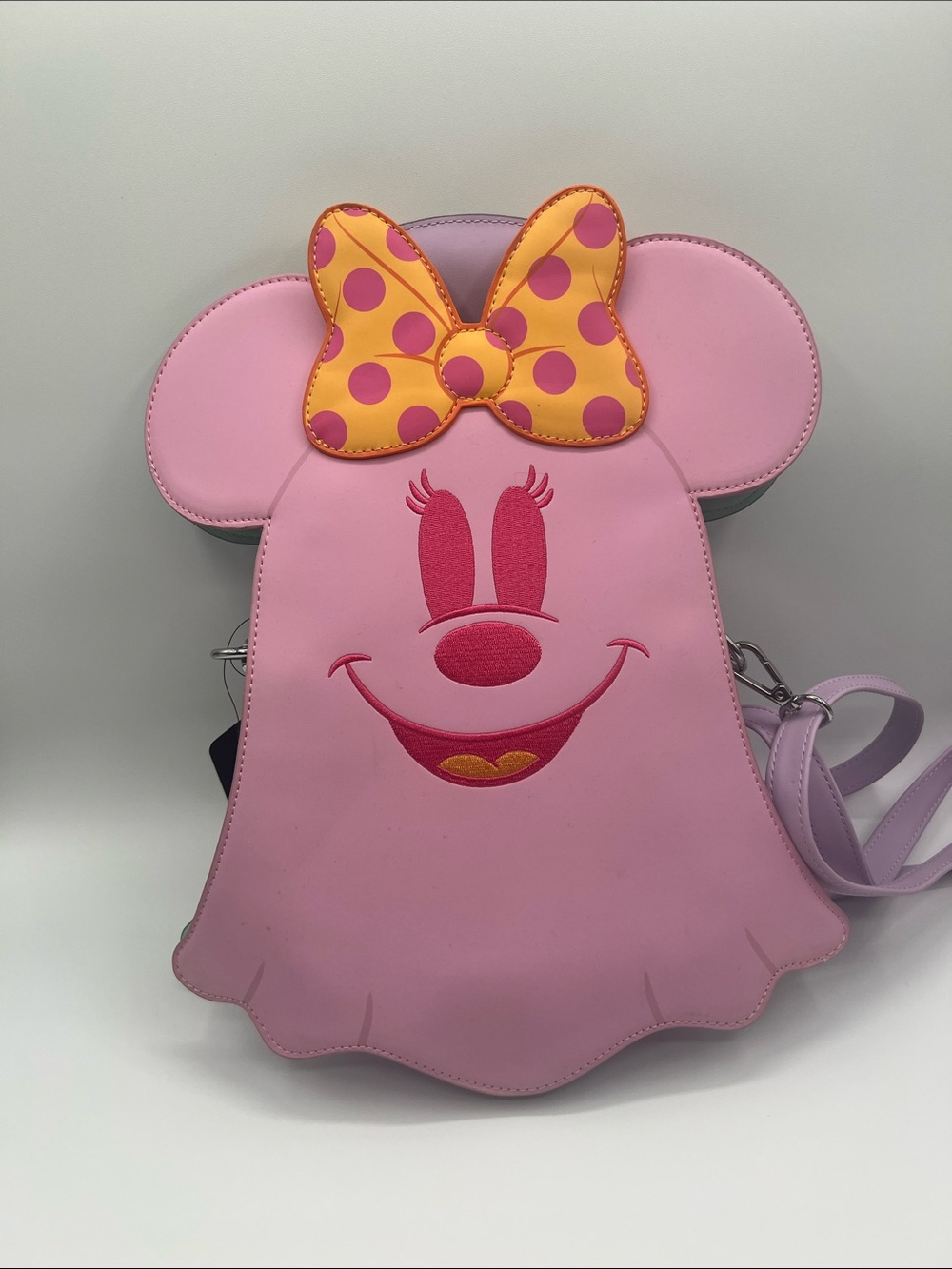 Loungefly Pink Minnie/Mickey Crossbody Bag with Yellow Bow and top hat